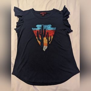 Women's Rock & Roll Cowgirl Graphic Tank With Flutter Sleeves